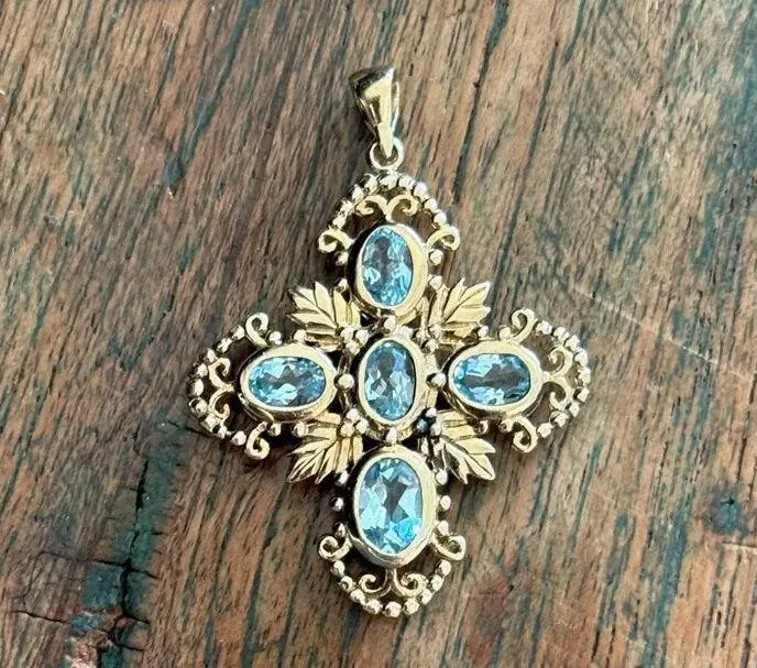 Blue topaz cross in vermeil (gold) 925 sterling silver stamped 925 Lirm Gold - Image 11