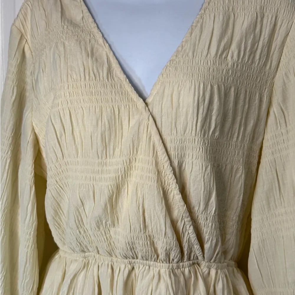 Vici Cream Ruffled Wrap Sundress with Bishop Sleeves - Image 3