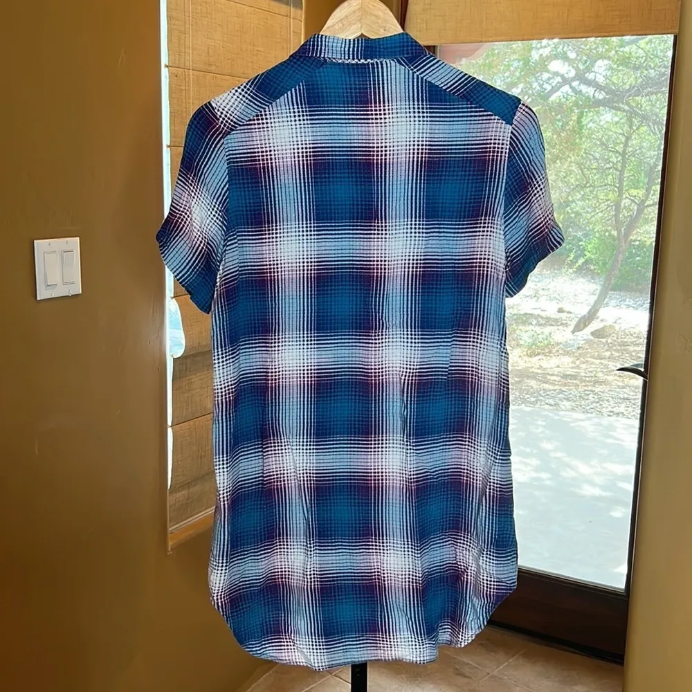 Great Northwest Indigo Cap Sleeve Button-Up Shirt - Women's Size Small- EUC - Image 7