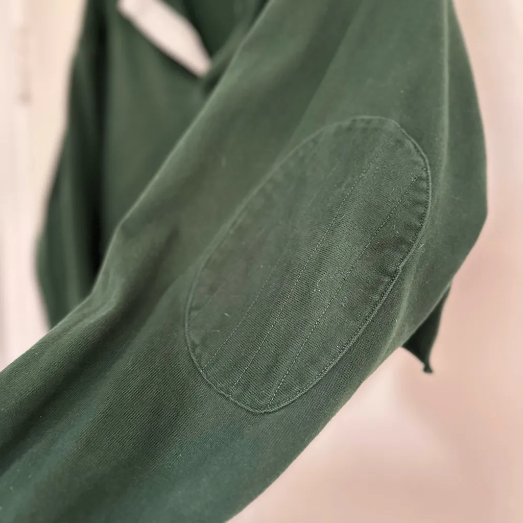 VTG Polo Ralph Lauren 2XL green Cropped  Long Sleeve Elbow Patch Quilt Shoulders - Image 7