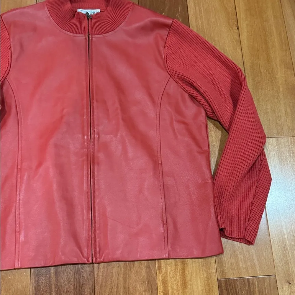 Pendleton Womens Jacket Leather Merino Wool Full Zip Red L - Image 3