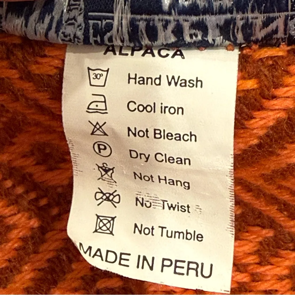 Estirpe Inca Alpaca Wrap Shawl Orange Geometric Fringe Boho Chic Fall Elegant - Image 8