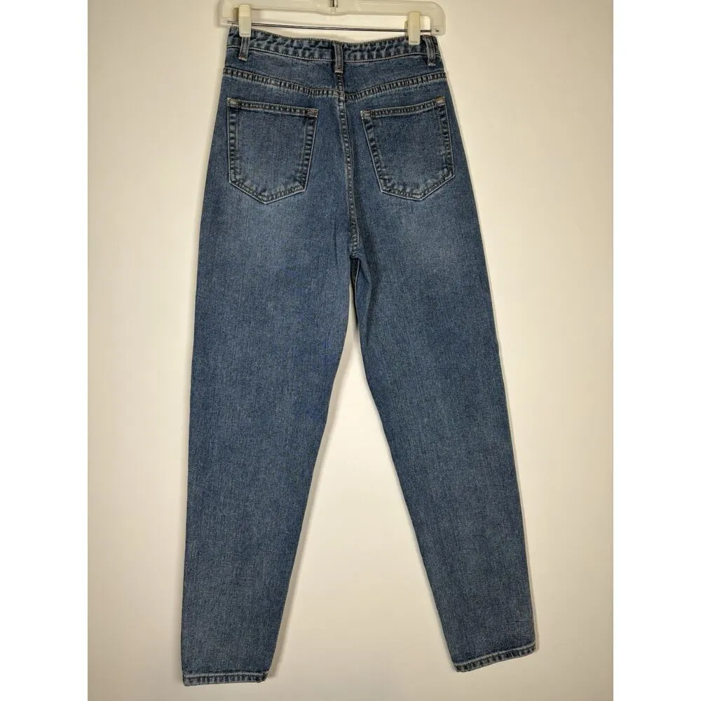 PRETTY LITTLE THING Denim Mom Jeans Medium Dark Wash Retro 90s Y2K Preppy Size 2 - Image 7