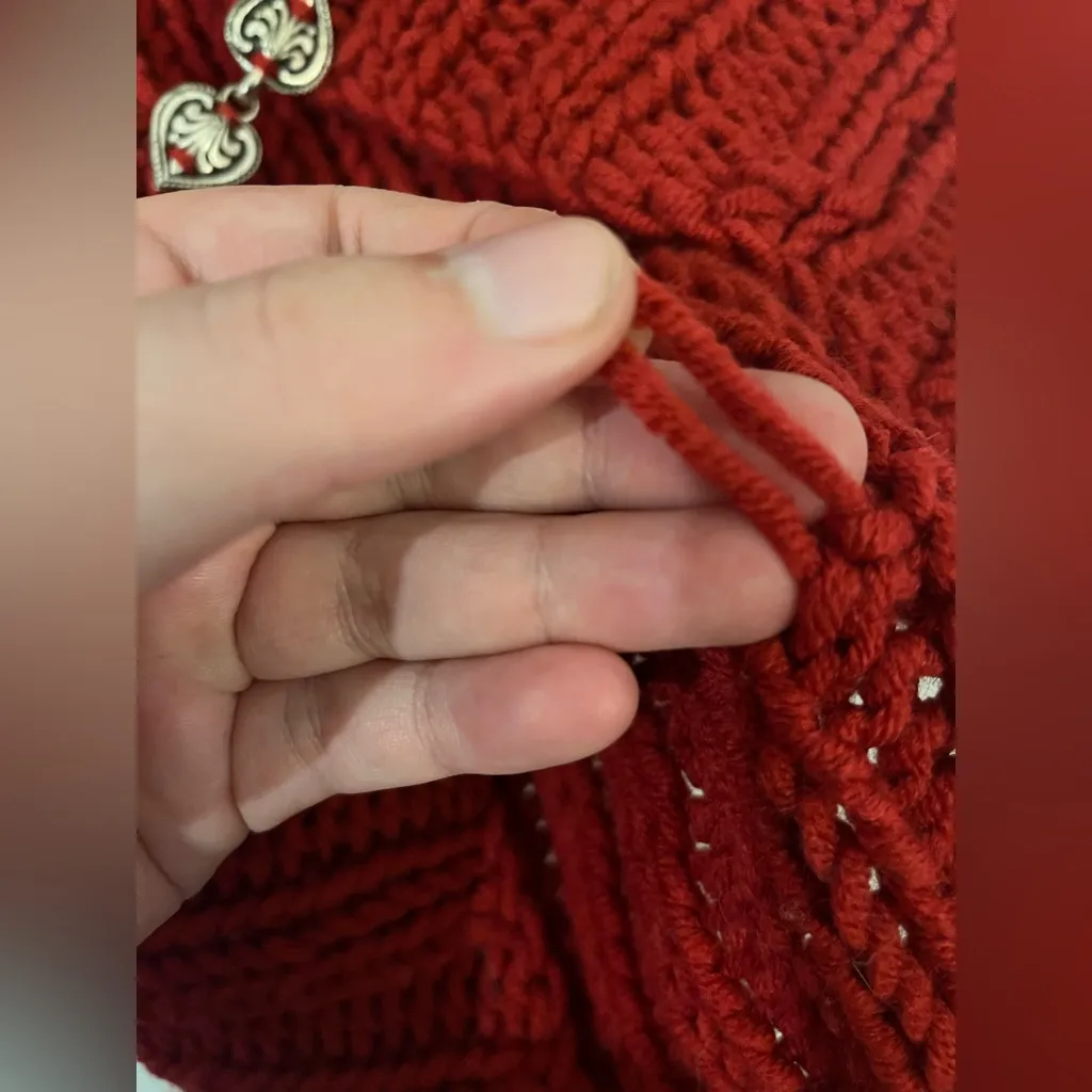 Chunky Knit Red Shawl Collar Cardigan Handmade Look Cozy Sleeveless Sweater Vest - Image 16