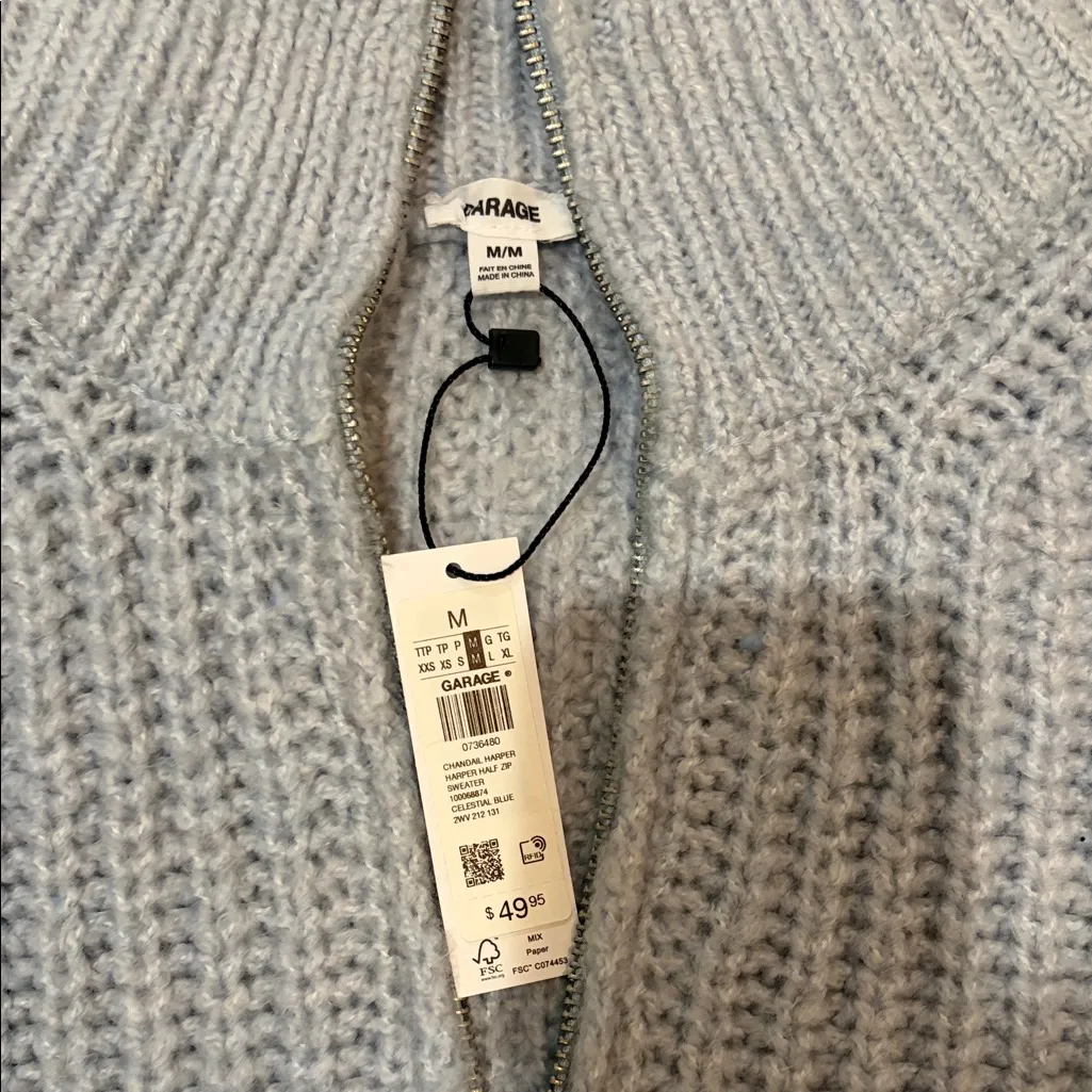 Garage Blue/Grey Cropped Half-Zip Sweater - Image 2