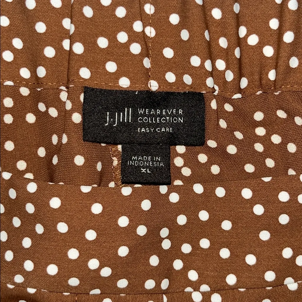 J. Jill Size XL Brown & White Polka Dot Wearever Collection Pull On Crop Pants - Image 3