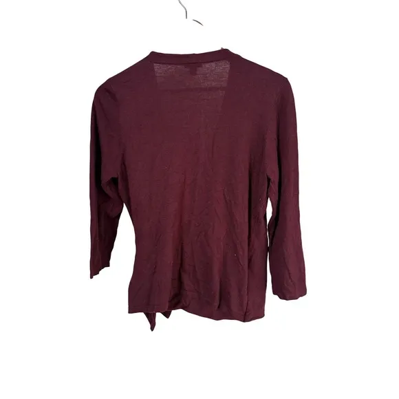 ANN‎ TAYLOR Women Large Burgundy Knot Front Wrap Cardigan Top Casual Elegant - Image 3
