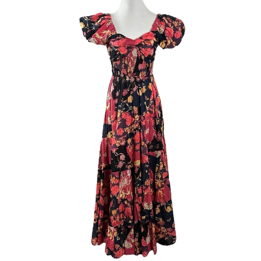Free People Bohemian Sundrenched Short Sleeve Maxi Dress Red Floral NWT Ruffle - Image 9