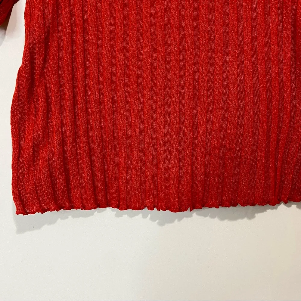 Topshop Women’s Short Sleeve Striped Scalloped Bottom Sweater Red Size 6 FLAW - Image 3