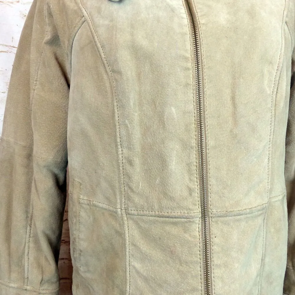 VTG Wilsons Suede Leather Bomber Aviator Flight Jacket Womens L Fur Lined Beige Size L - Image 6