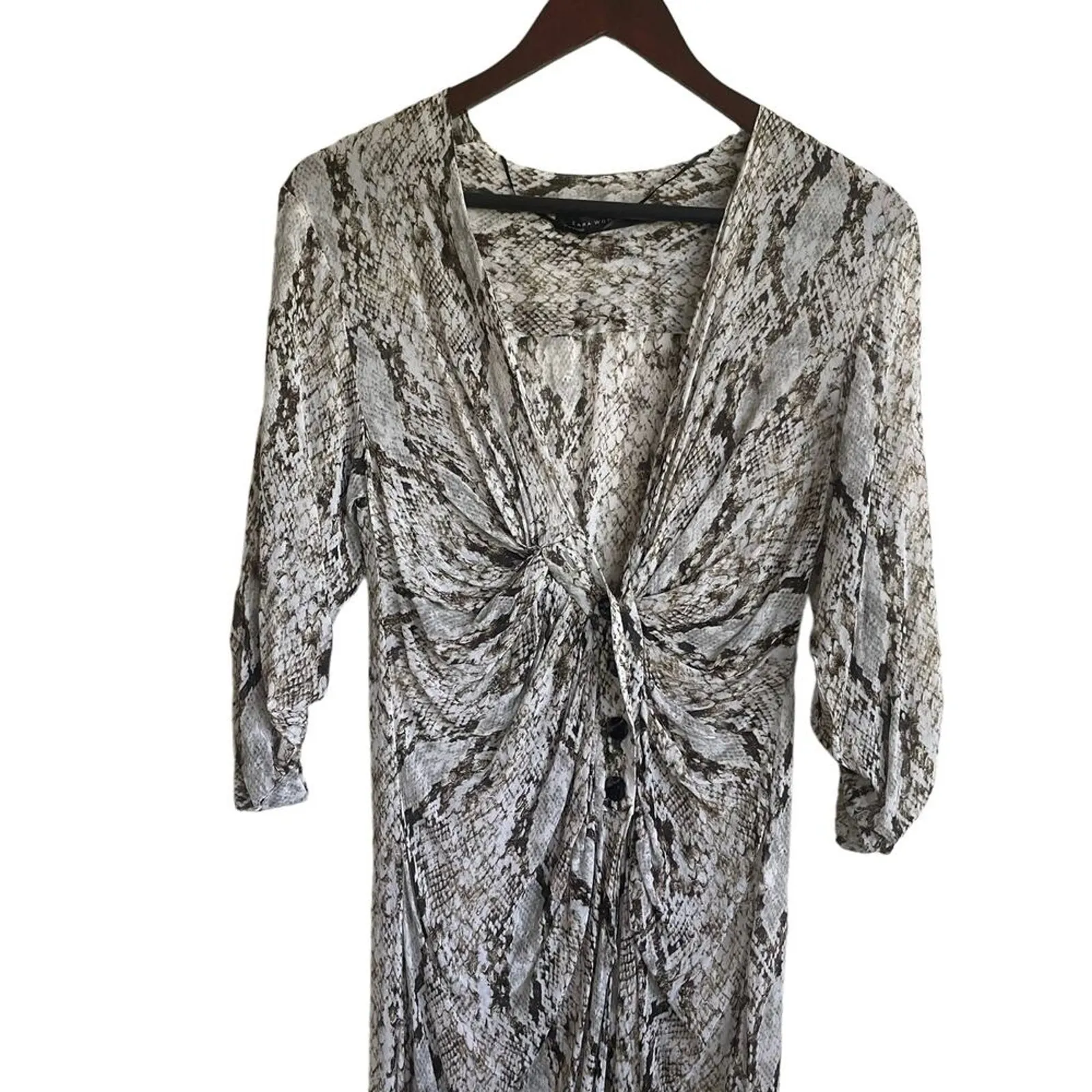 Zara Women Wrap Dress S‎ Reptile Print Surplice Neck High Slits Boho Chic Beachy - Image 11