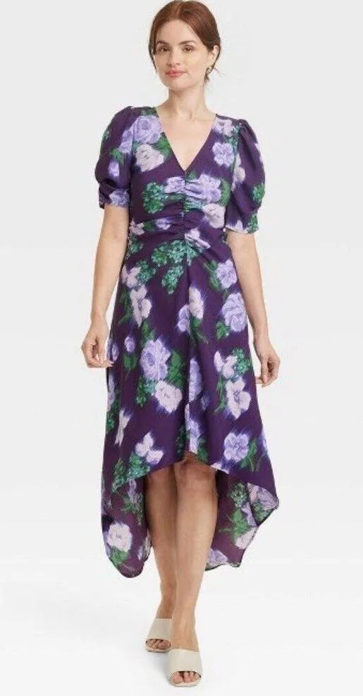 Women's Crepe Short Sleeve Midi Dress - A New Day Navy Floral S New - Image 2