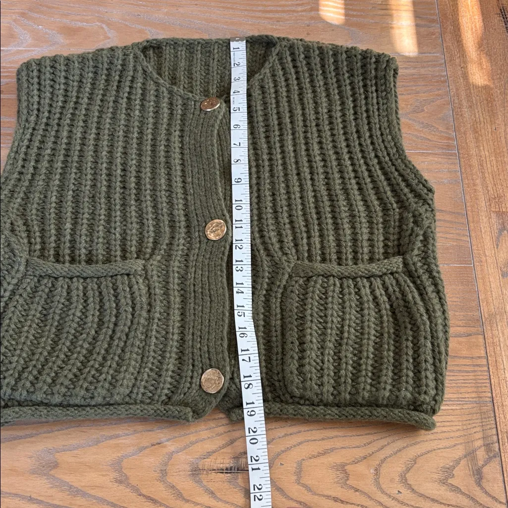 Olive Green Gold Button Sweater Vest - Image 2