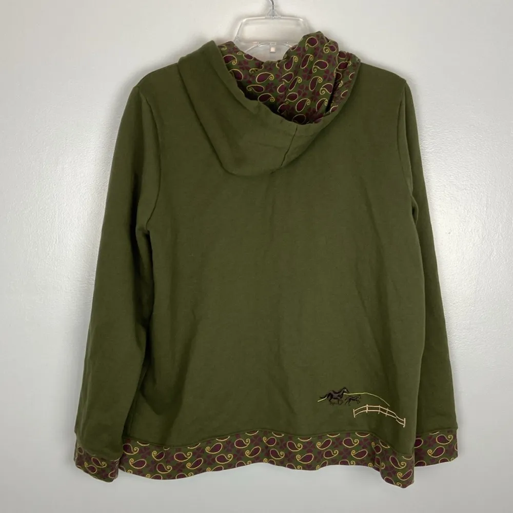 Breckenridge Zip Up Hoodie Embroidered Horse Print Paisley Preppy Farm Size L - Image 11