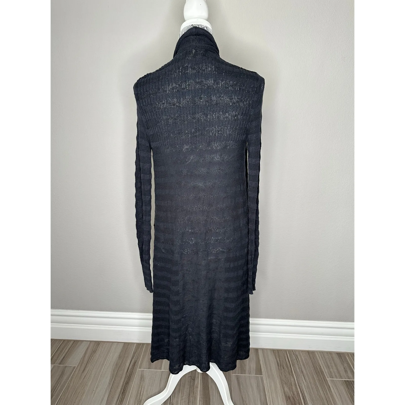 FREE PEOPLE Black Navy Striped Sweater Maxi Cardigan Duster 100% Cotton XS - Image 7