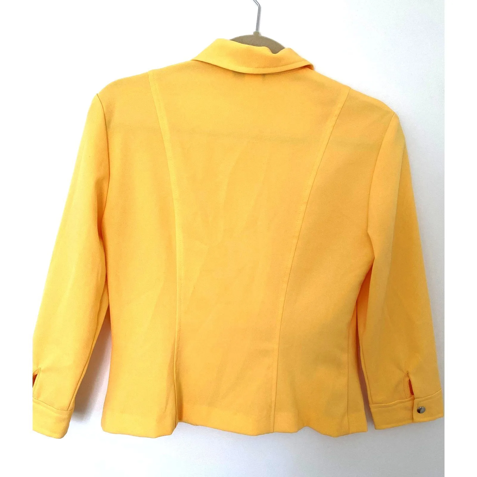 Vintage Dawn Joy Button Down Yellow Blazer Snap Buttons Long Sleeve USA Sz 4 - Image 3