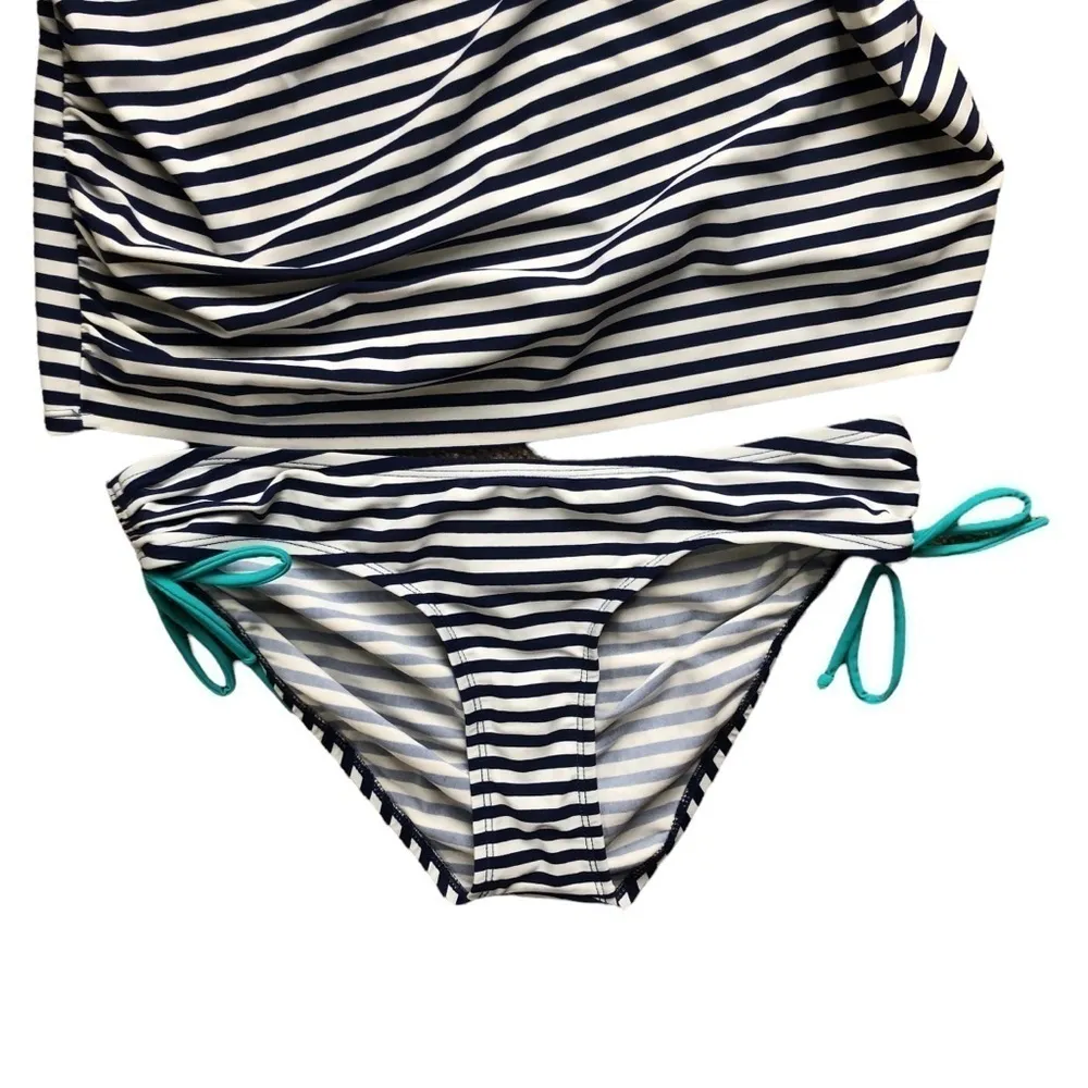 Beach Bump Motherhood Maternity Striped Navy Tankini Sz M Padded Bra Criss Cross - Image 6