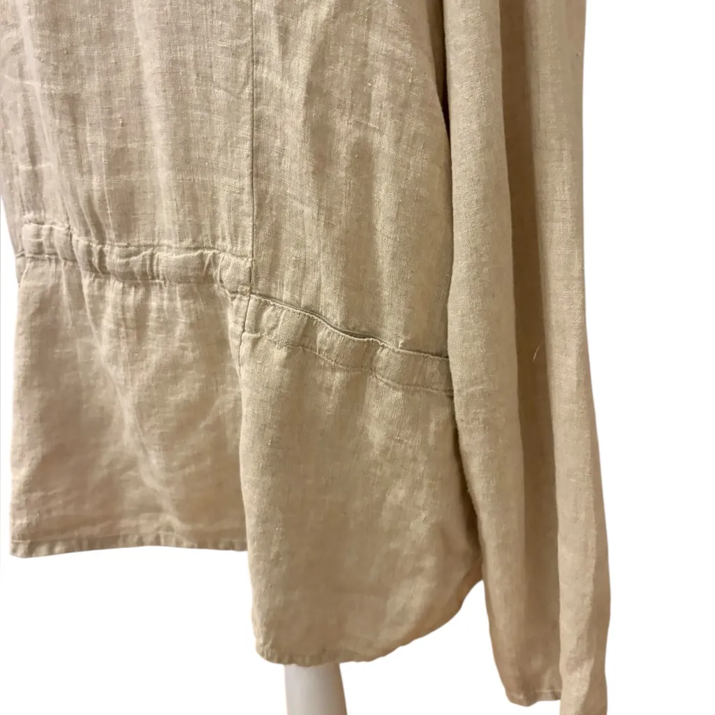FLAX Beige Cream Button Up Top 100 Percent Linen Women's Size Large Lagenlook. - Image 4