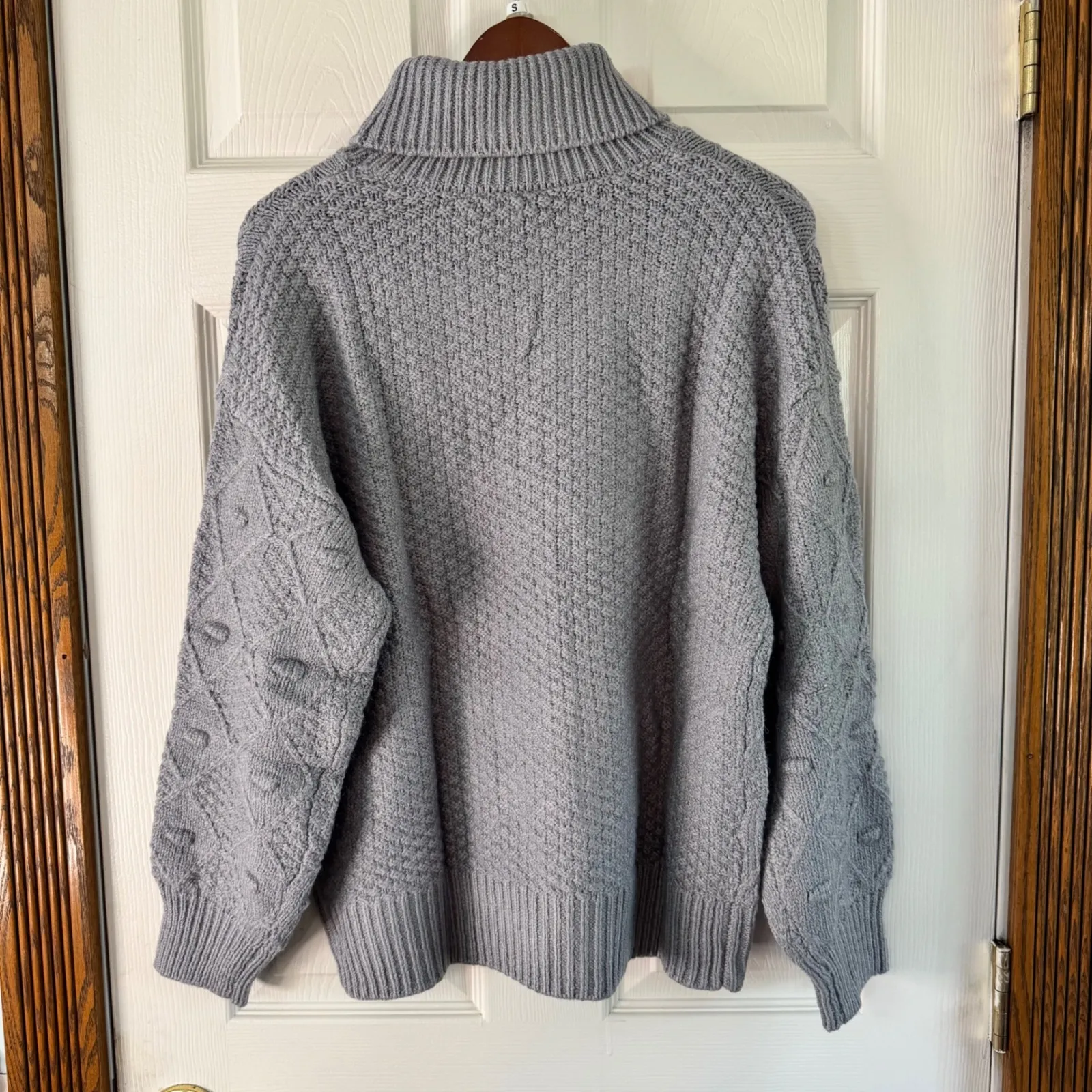 Time and Tru Turtleneck‎ Sweater Diamond Knit Pullover Warm Cozy Gray L - Image 2