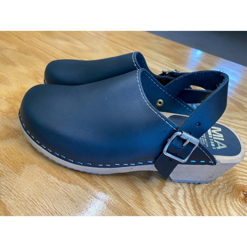 MIA Swedish Comfort Shoes Women's 9 Black Leather Slip On Adjustable Clog S13 - Image 2