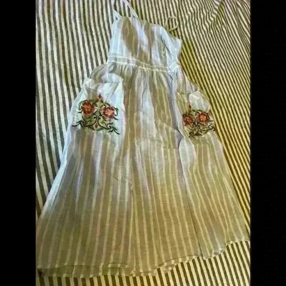 Urban Outfitters Size S Elle Midi Dress Blue Embroidered Pocket  sun dress - Image 2