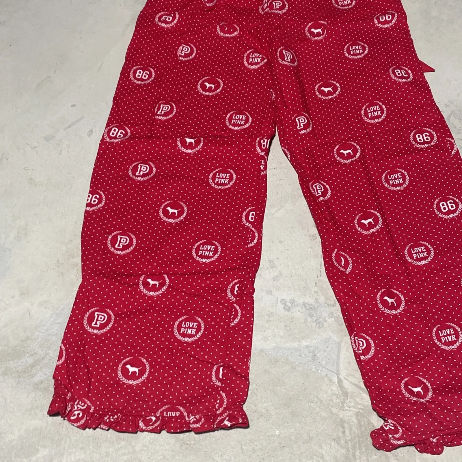 VINTAGE '07 Victoria's Secret PINK VS Women Red Pajama Lounge Flare Pants L - Image 11