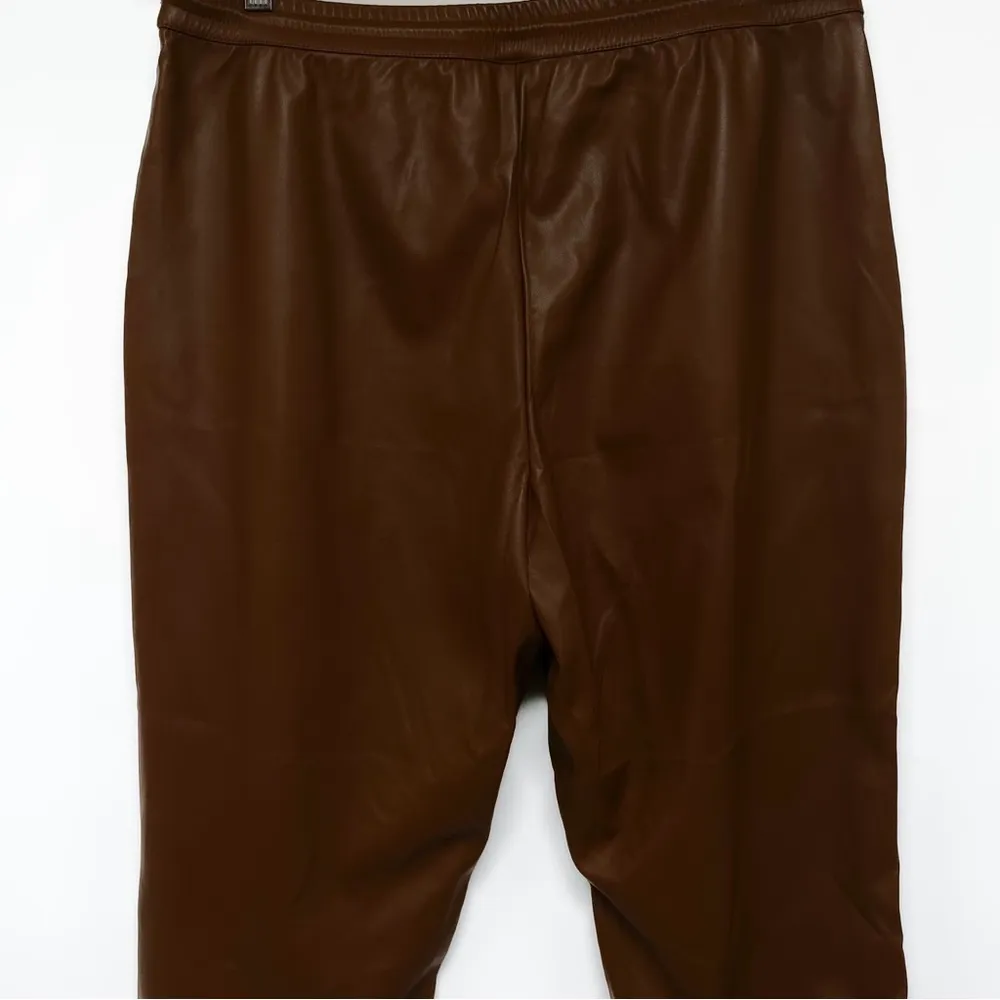 A New Day Faux Leather High Waisted Joggers Pants Brown Cuffed Ankle - Image 9