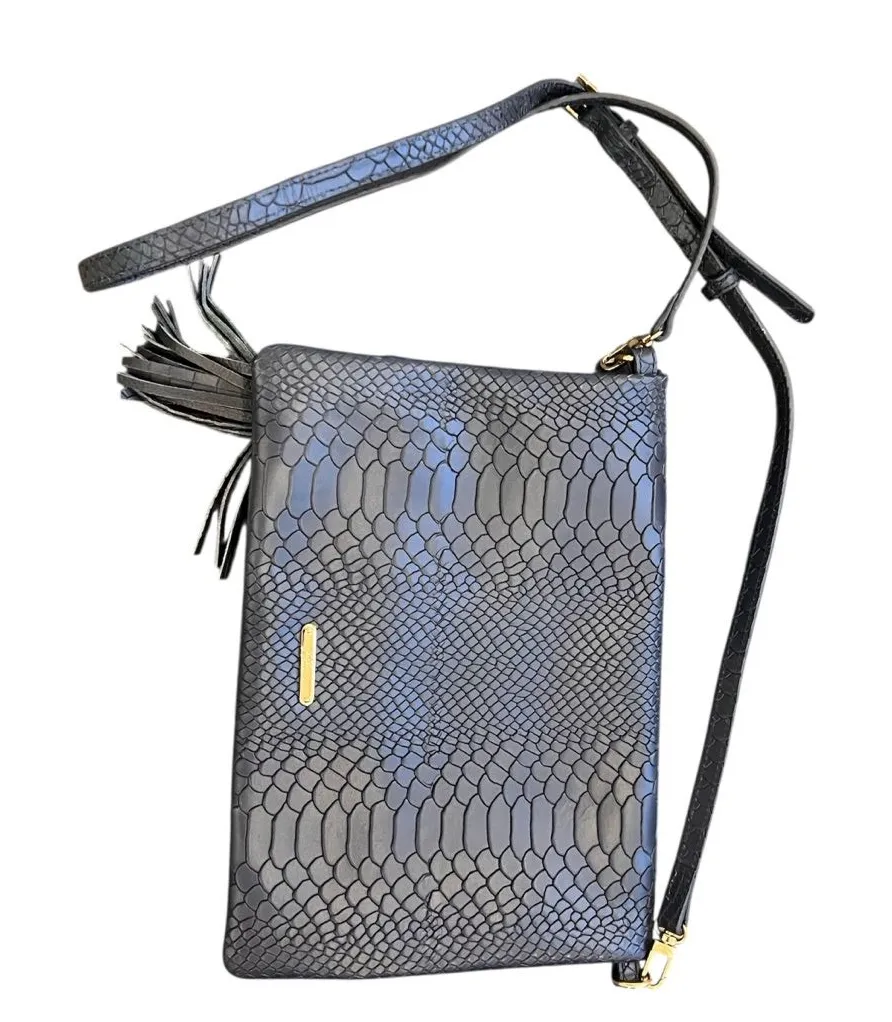 GiGi New York All in One Blue Python Embossed Clutch Crossbody Bag NWOT Black - Image 1