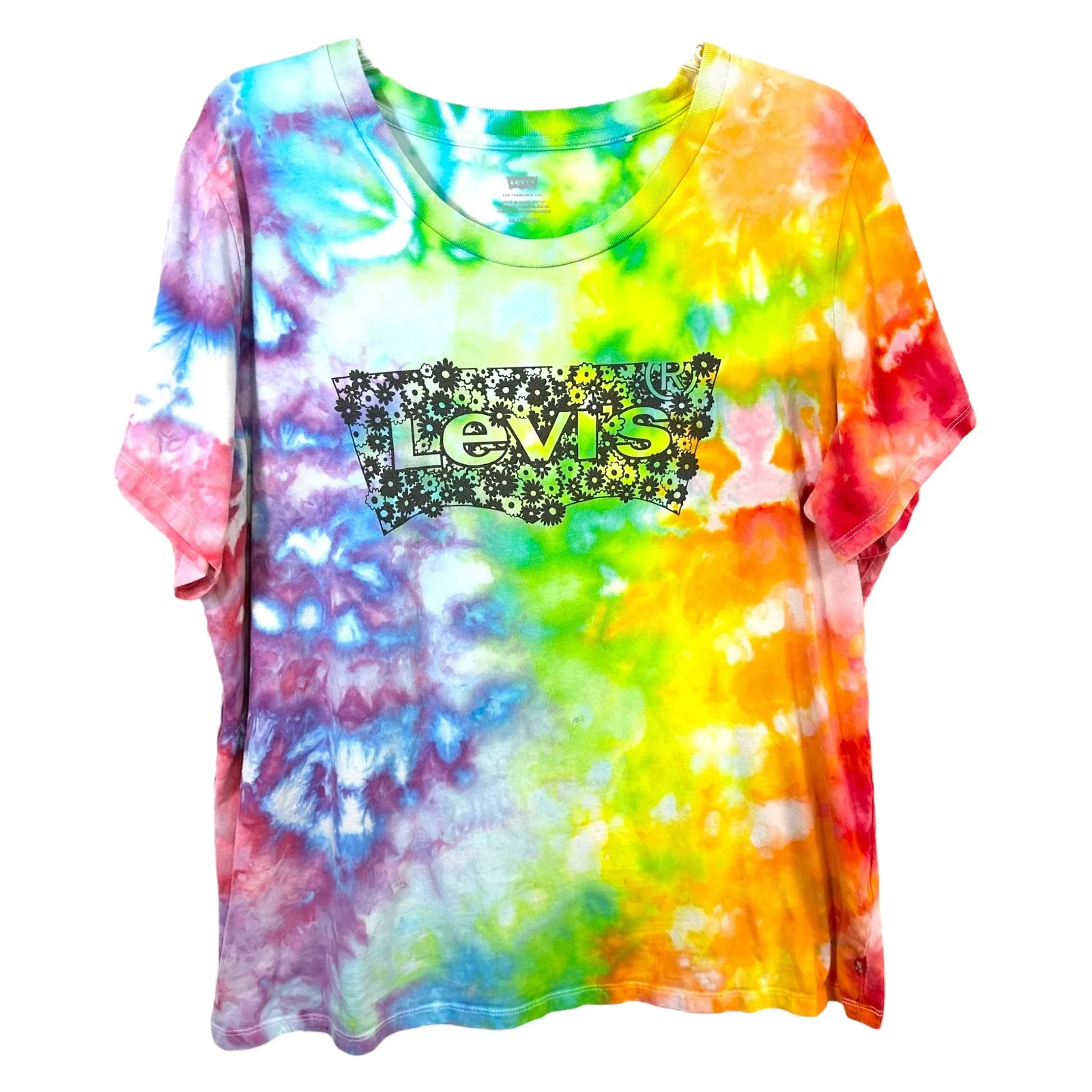 Levi's Plus Size 2X Top Handmade Tie‎ Dye T-Shirt Flower Logo Rainbow 1497 - Image 2