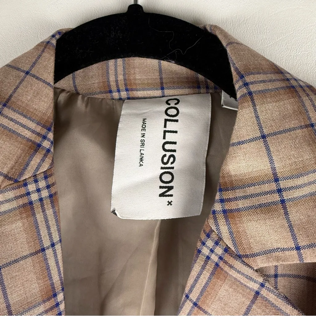 Collusion Beige Plaid Blazer with Belt Tan Size 4 - Image 3