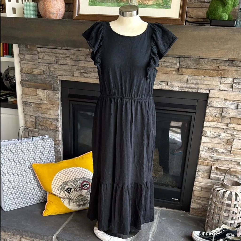 J. Crew Black Ruffle Sleeve Maxi Dress - Image 3
