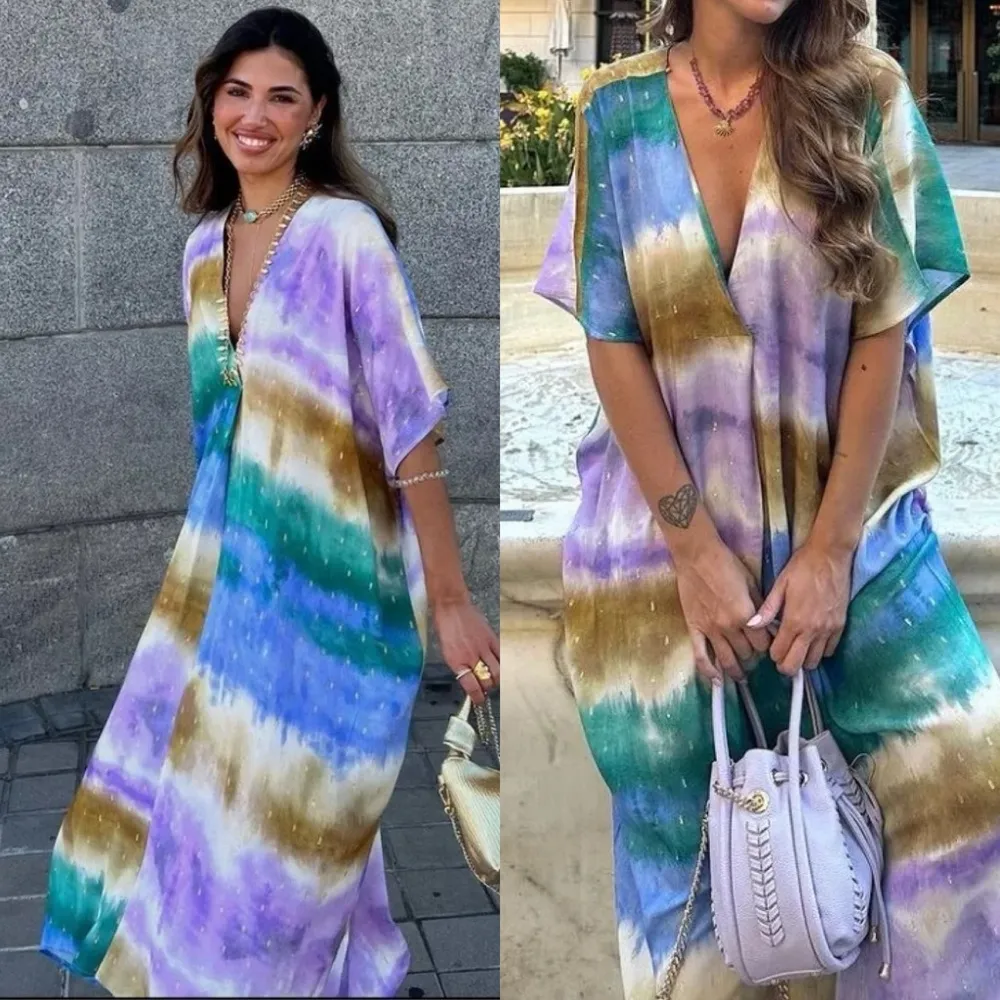 Zara Multicolored Tie Dyed Caftan Tunic Maxi Dress Blogger’s Favorite Fave - Image 7