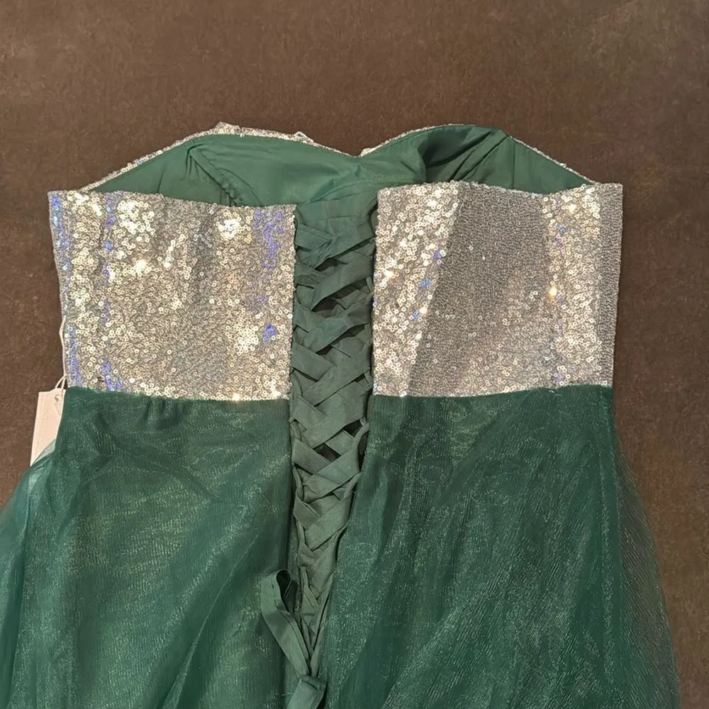 Women’s Green & Silver Full Length Prom Party Dress CorsetBack Size L NWT Size L - Image 7