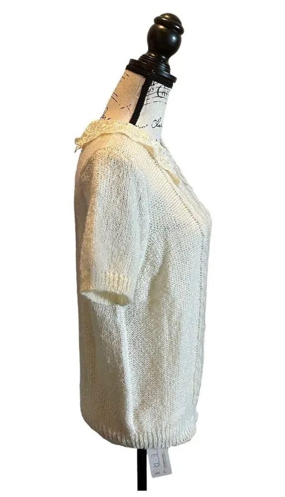 Koret Career Pullover Sweater Lace Collar Ivory Cream Size Large Vintage NWT - Image 3