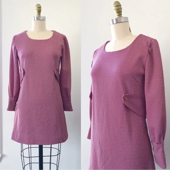 vintage • 1960s mod mini dress micro burgundy maroon poly knit gogo 60s 70s Size XS - Image 2