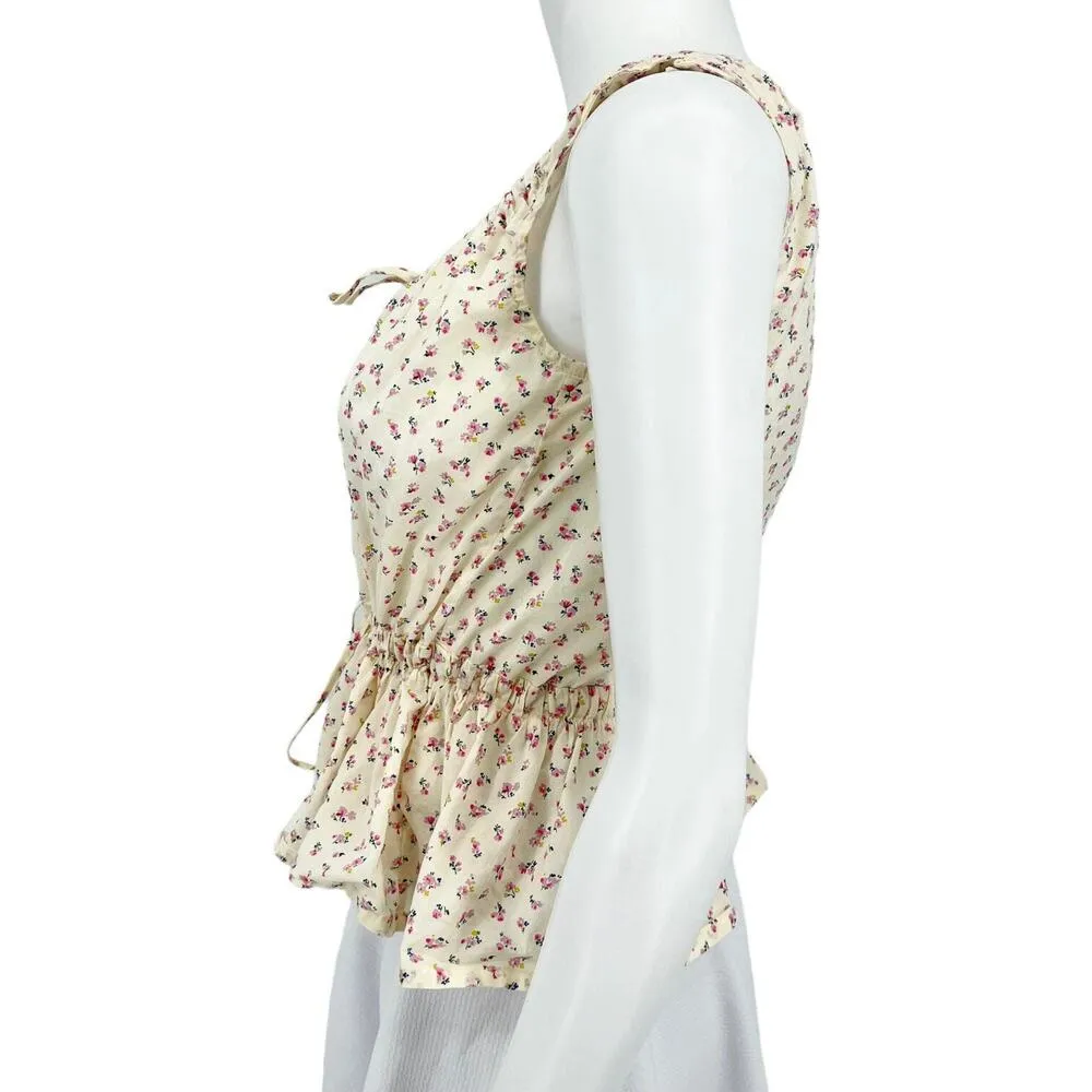 MADEWELL Top Women Size XXS Blouse Shirred Drawstring Floral Tank Top Bight Bud - Image 2