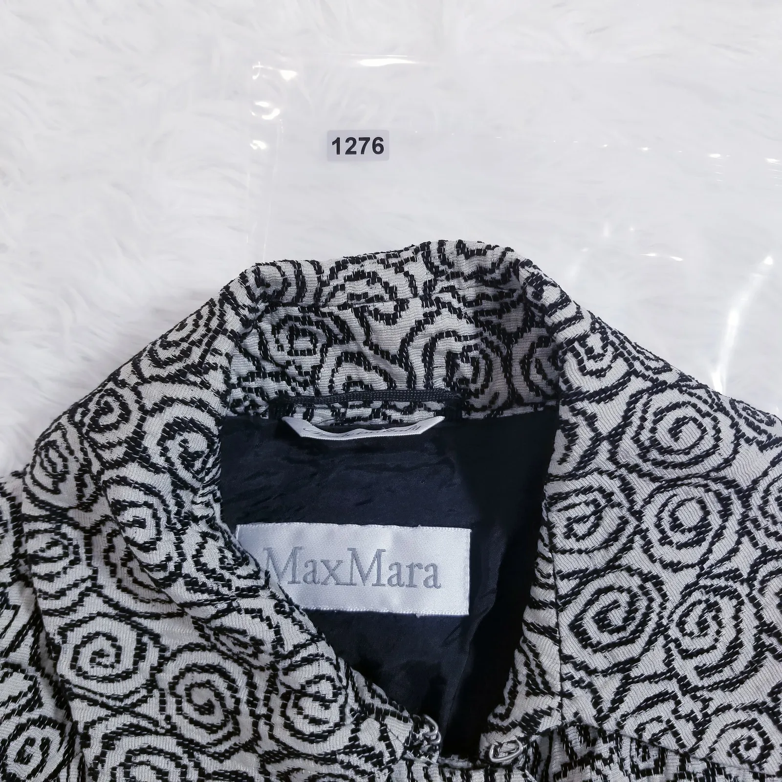 Max Mara Wool Blend Whirlpool Jacquard Blazer Jacket Crafted Woven Buttons Gray Size 8 - Image 11