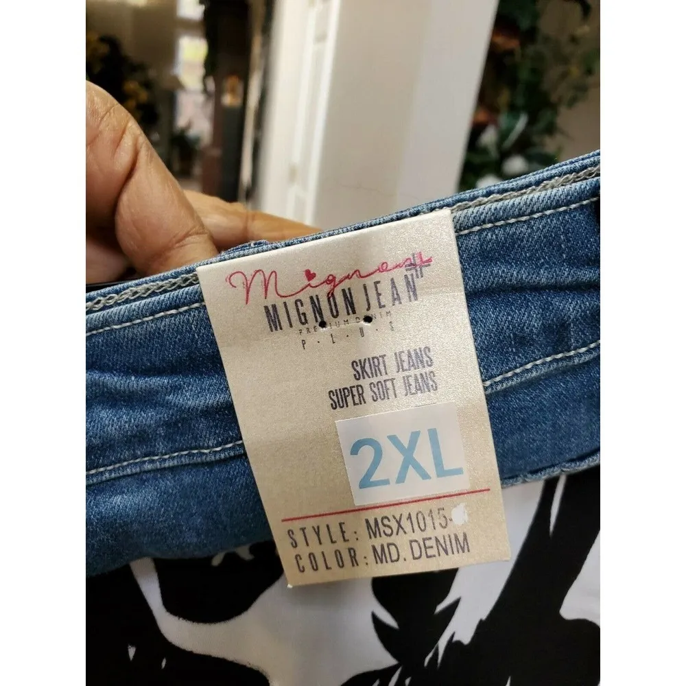 Mignon Women Blue Denim Cotton Blend Distressed A-Line Jean Skirt Size 1,2 & 3XL - Image 11