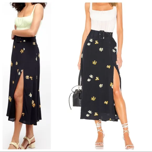 Capulet Devin black floral belted midi skirt - Image 2