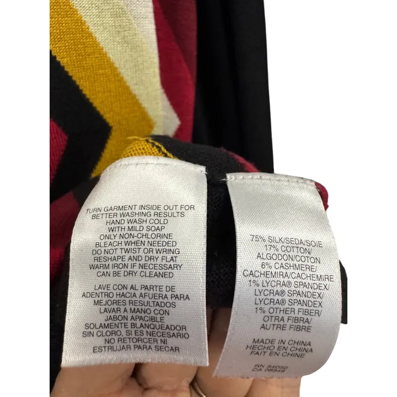 Anne Klein Women's Cardigan Long Sleeve Knit Chevron Pattern Black Red Yellow XL - Image 3