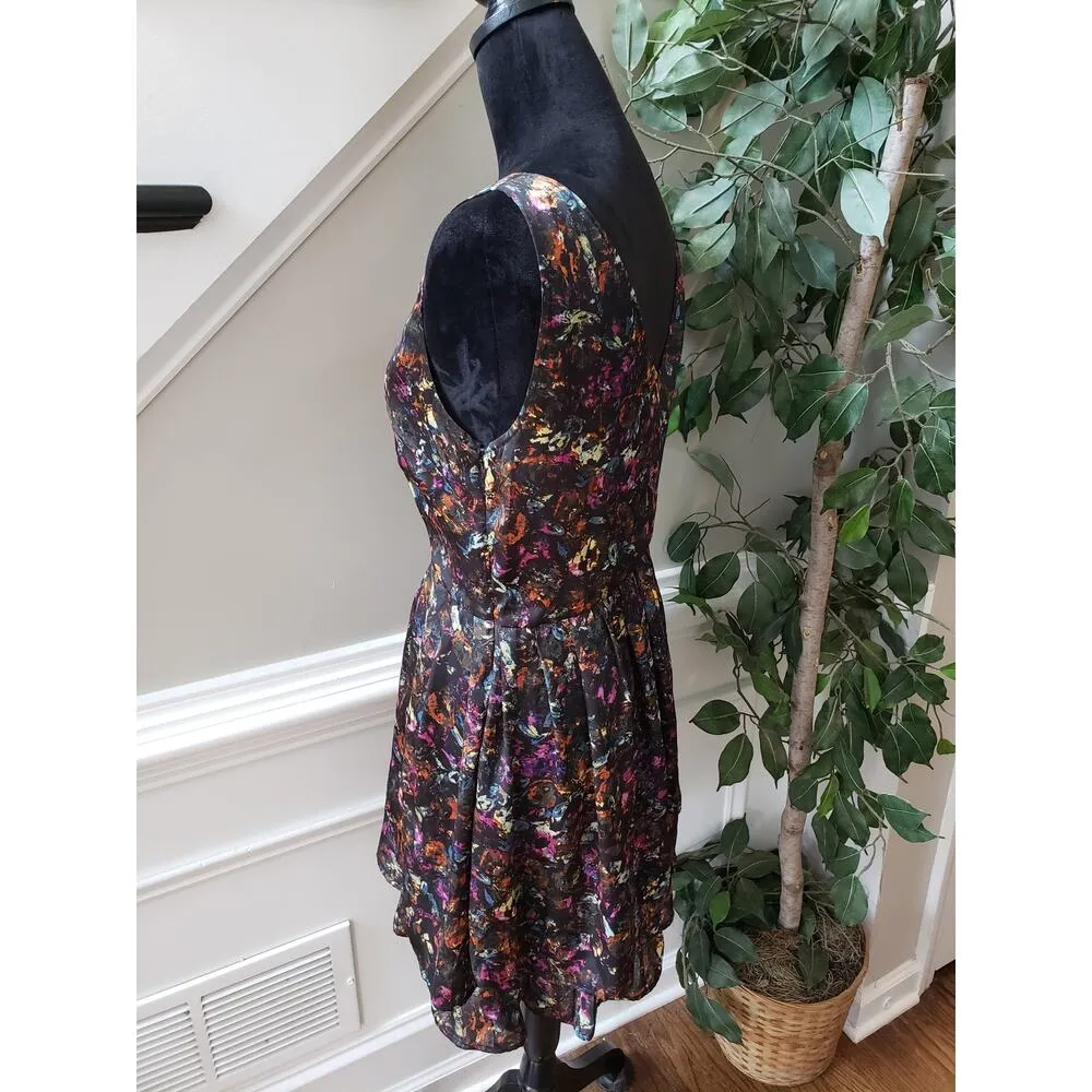 JACK Sheer Dress Womens M Black Geo Print Lined Pleated Fit & Flare Wide Strap - Image 13