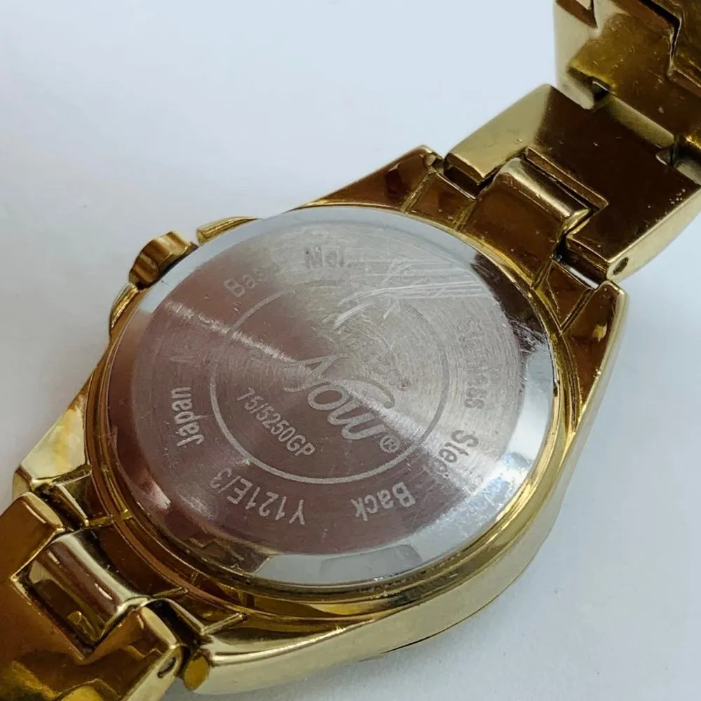 Armitron now 23mm ladies Quartz analog gold tone rhinestones watch 7” w/battery - Image 6