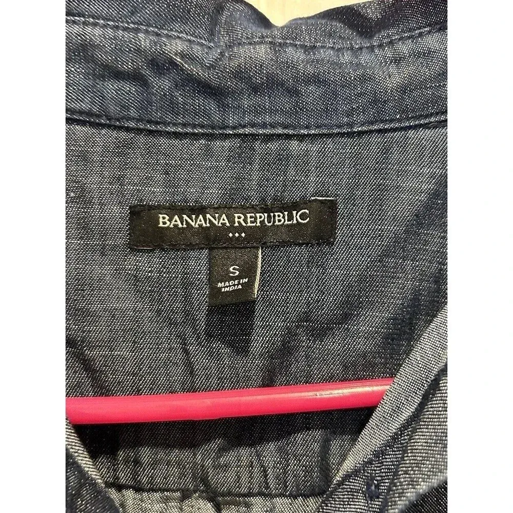 Banana Republic Factory 100% Lyocell Chambray Button Up Shirt Ruffle‎ Hem Small - Image 2