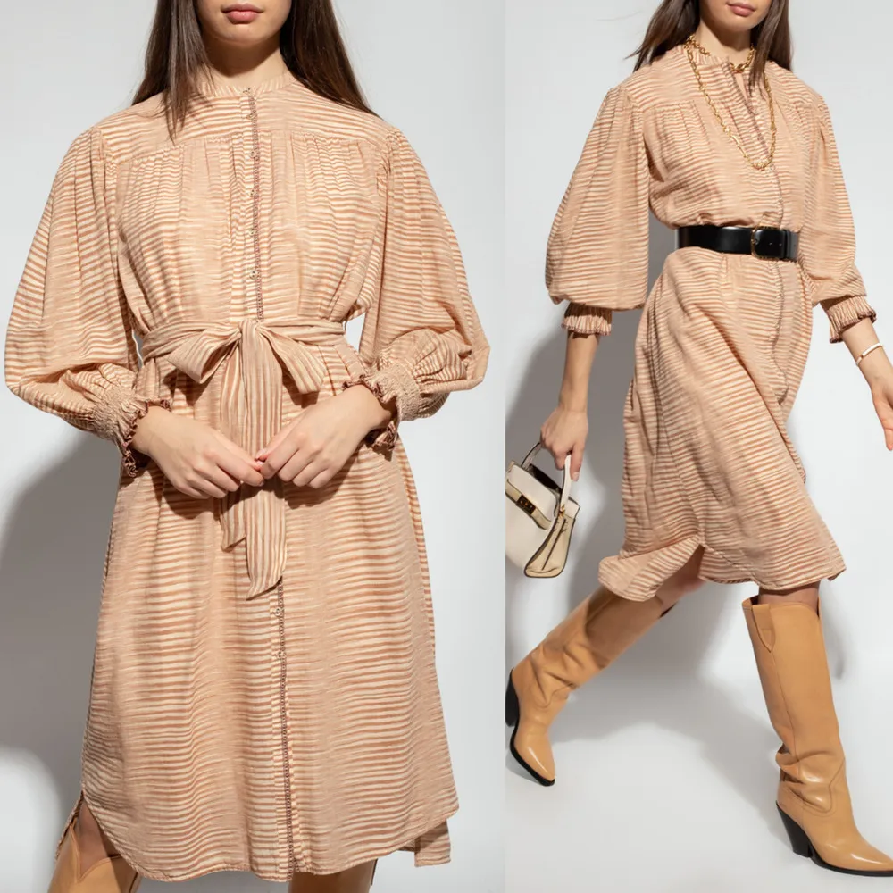 NEW Ulla Johnson Fiora Striped Shirt Dress Medium Sz 8 Beige Tan Brown Feminine - Image 3