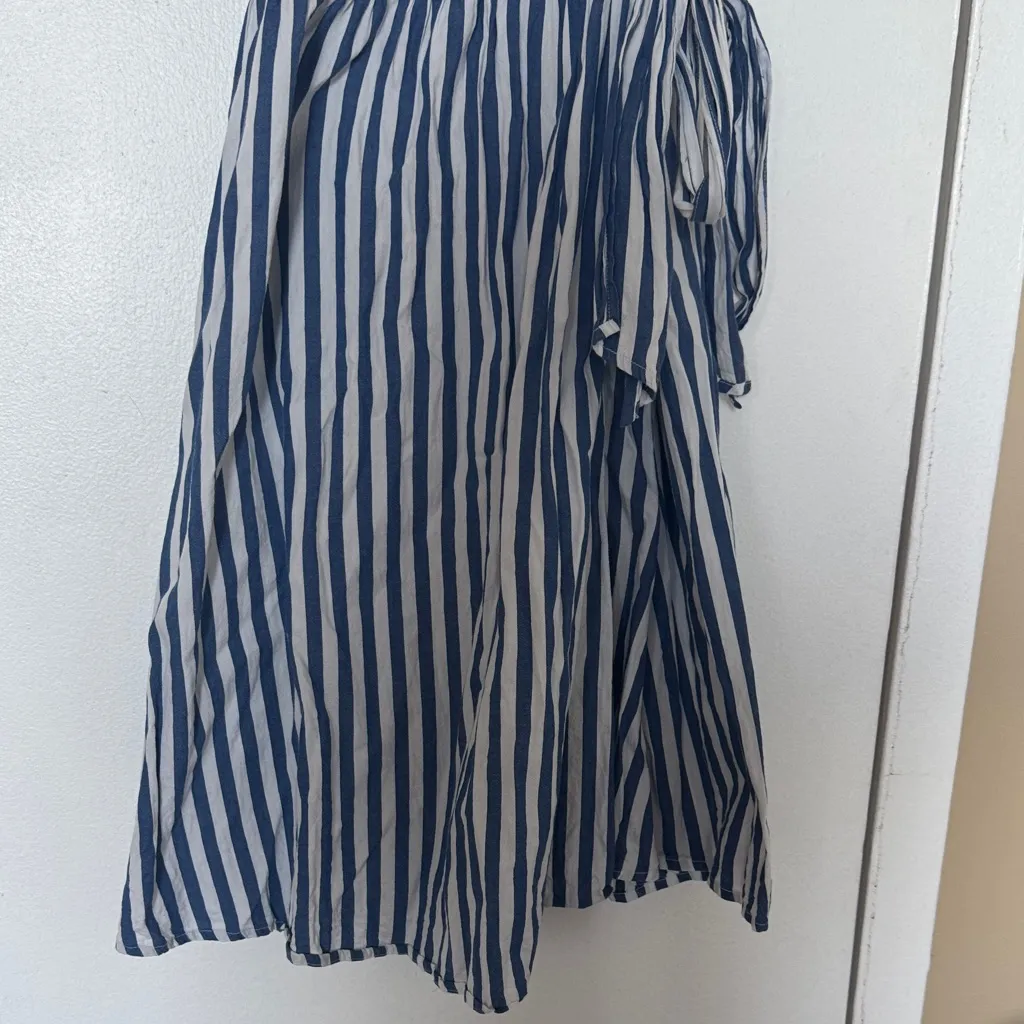 Mango Blue and White Striped Wrap Dress - Image 2