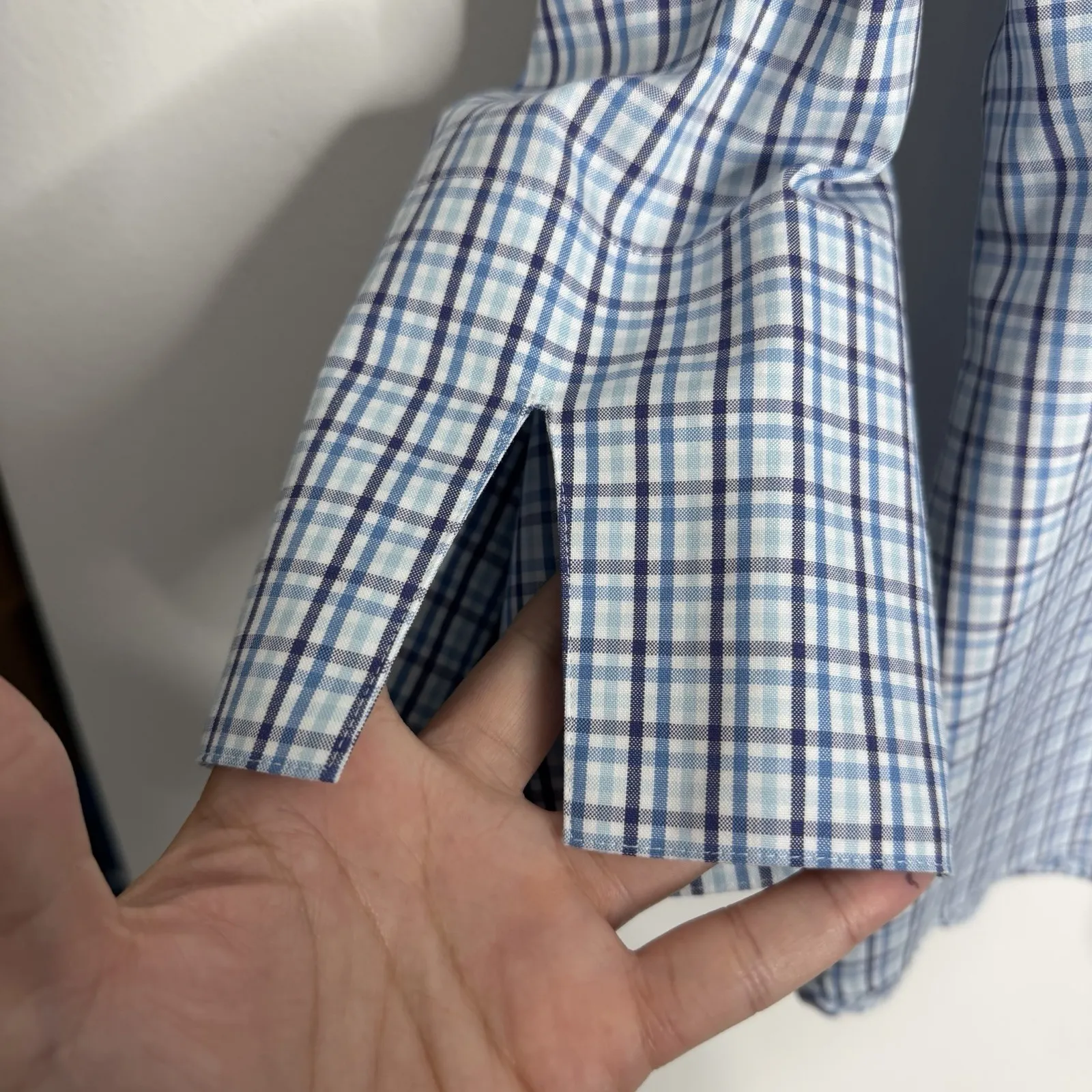 Lands End Women's 20W Pinpoint Oxford Blouse Blue Plaid Casual Workwear Dressy - Image 5