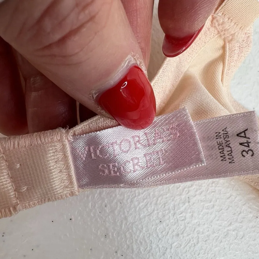 Vtg Victoria's Secret 34A Plunge Bra Underwire Adjustable Peach Demi Cup Padded - Image 11