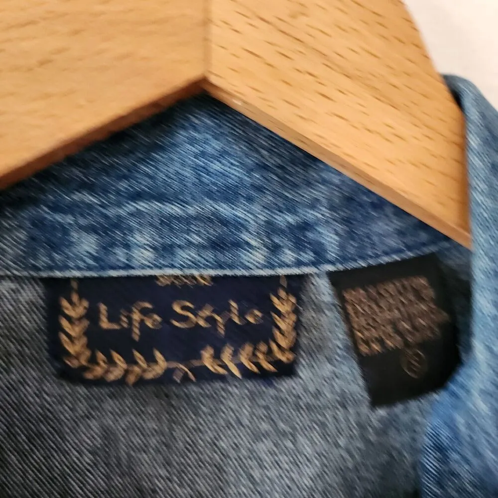 Life Style Denim Embroidered Red Black Floral Button Front Jacket Size S Japan Blue - Image 3