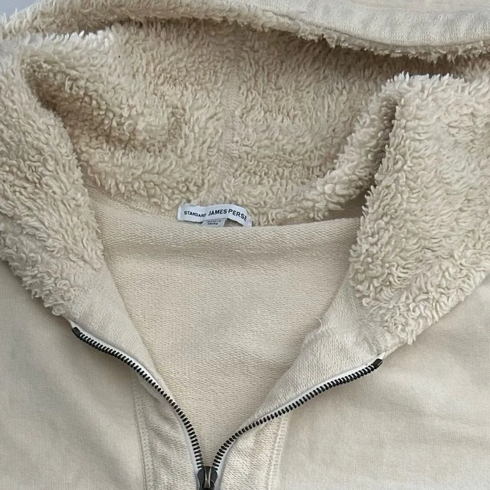 James Perse Cream Cropped Hooded Zip Up Sweatshirt Size Small - Image 8