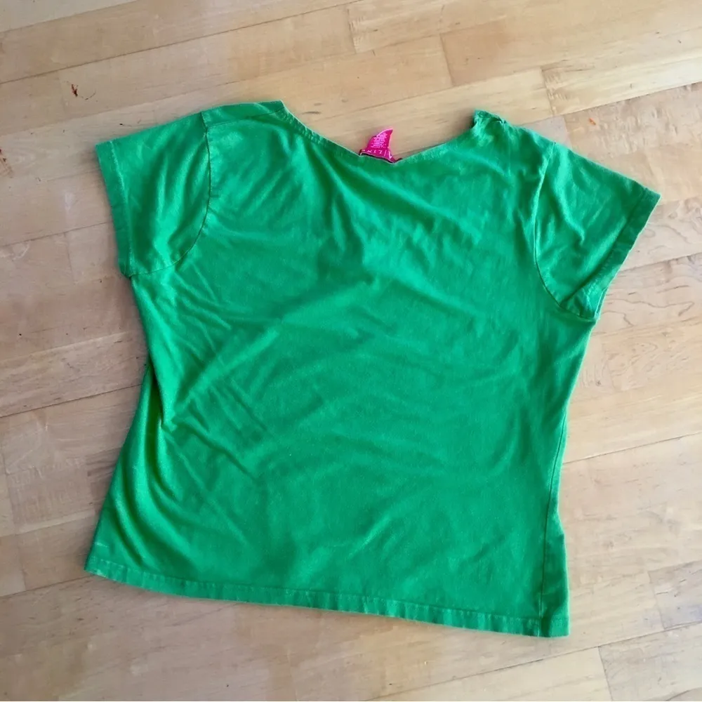 LAST CHANCE! A Line Colorful Short-Sleeve, Cropped Keyhole Tee, Green, Size XL - Image 2